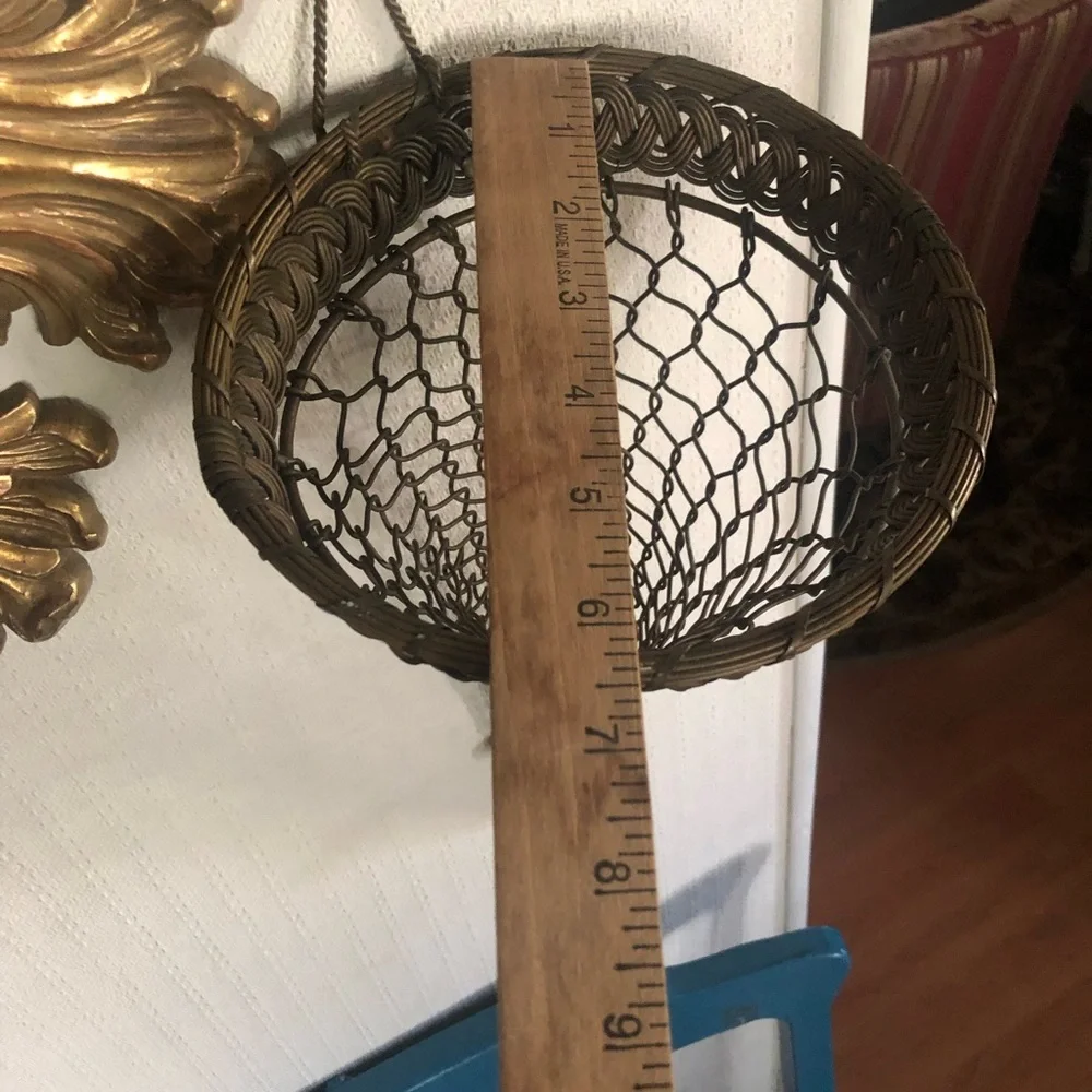 Antique French Brass Woven Chainmail-Style Wall Pocket Hanging Vase